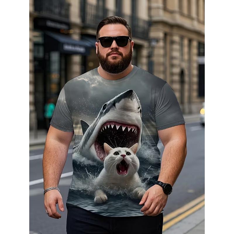 Novelty Cartoon Cat And Pig Graphic 3D Print T-Shirt For Men Funny Animal Design Short Sleeve Casual Tshirt Oversized Streetwear