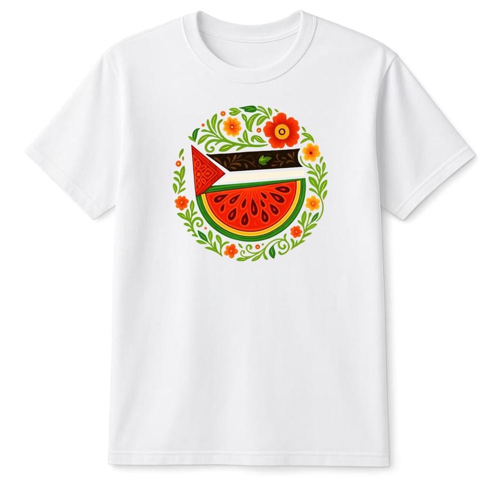 Solidarity Palestine T Shirt Watermelon Symbol Printed Save Gaza Protest Colors