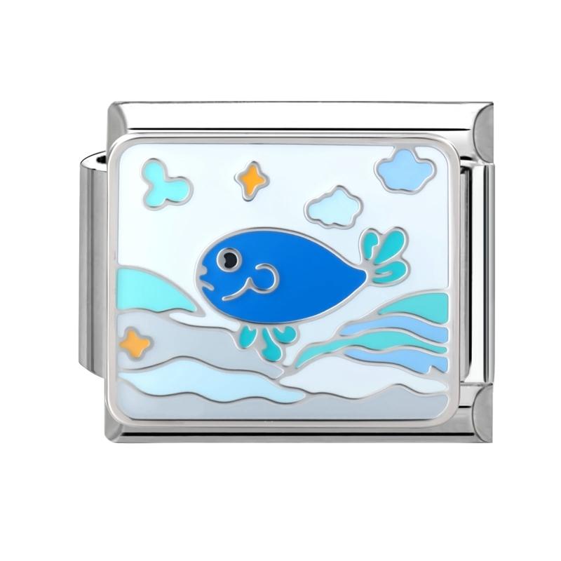 Blue Sea Waves Sun Moon Plane Seabed Star Butterfly Beads Fit 9mm Italian Charm Links Bracelet Stainless Steel DIY Jewelry Gifts