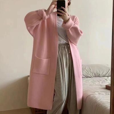 Long Sweater Jacket Women's Autumn and Winter New Fashion Casual Solid Color Loose Lazy Wind Thickened Knitted Cardigan