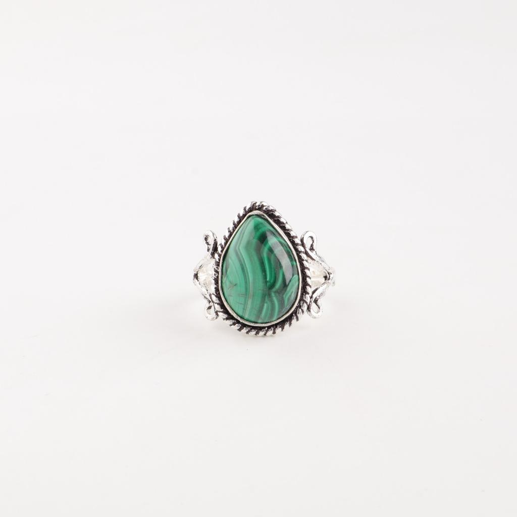 Natural Malachite Gemstone 925 Sterling Silver Handcrafted Ring Stylish Jewelry RR-57-35