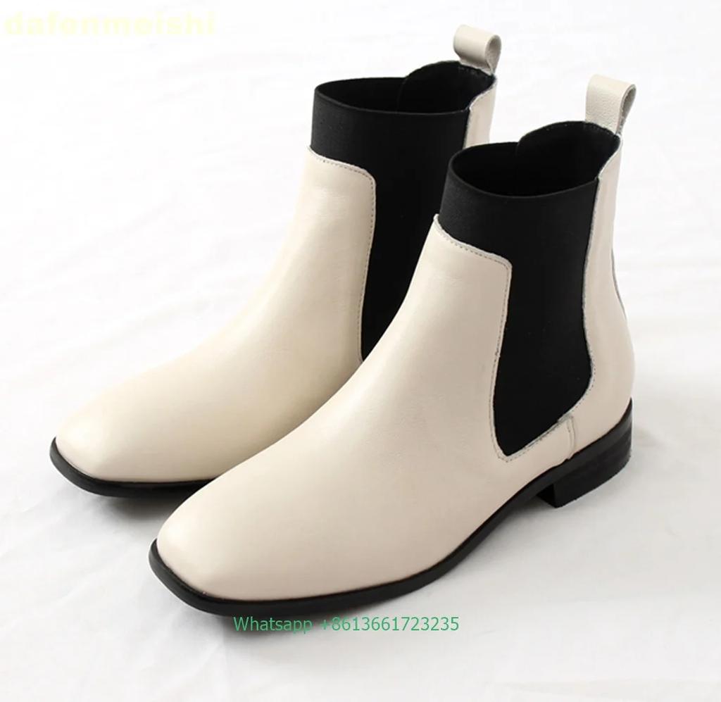 Fashion Women Genuine Leather Chelsea Ankle Boots Stretch Fabric Slip On Fashion Office & Career Boots 2025 Winter Flats Heels Boots