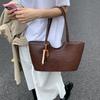 Summer new large-capacity tote bag solid color fashionable and popular woven bag shoulder bag underarm bag