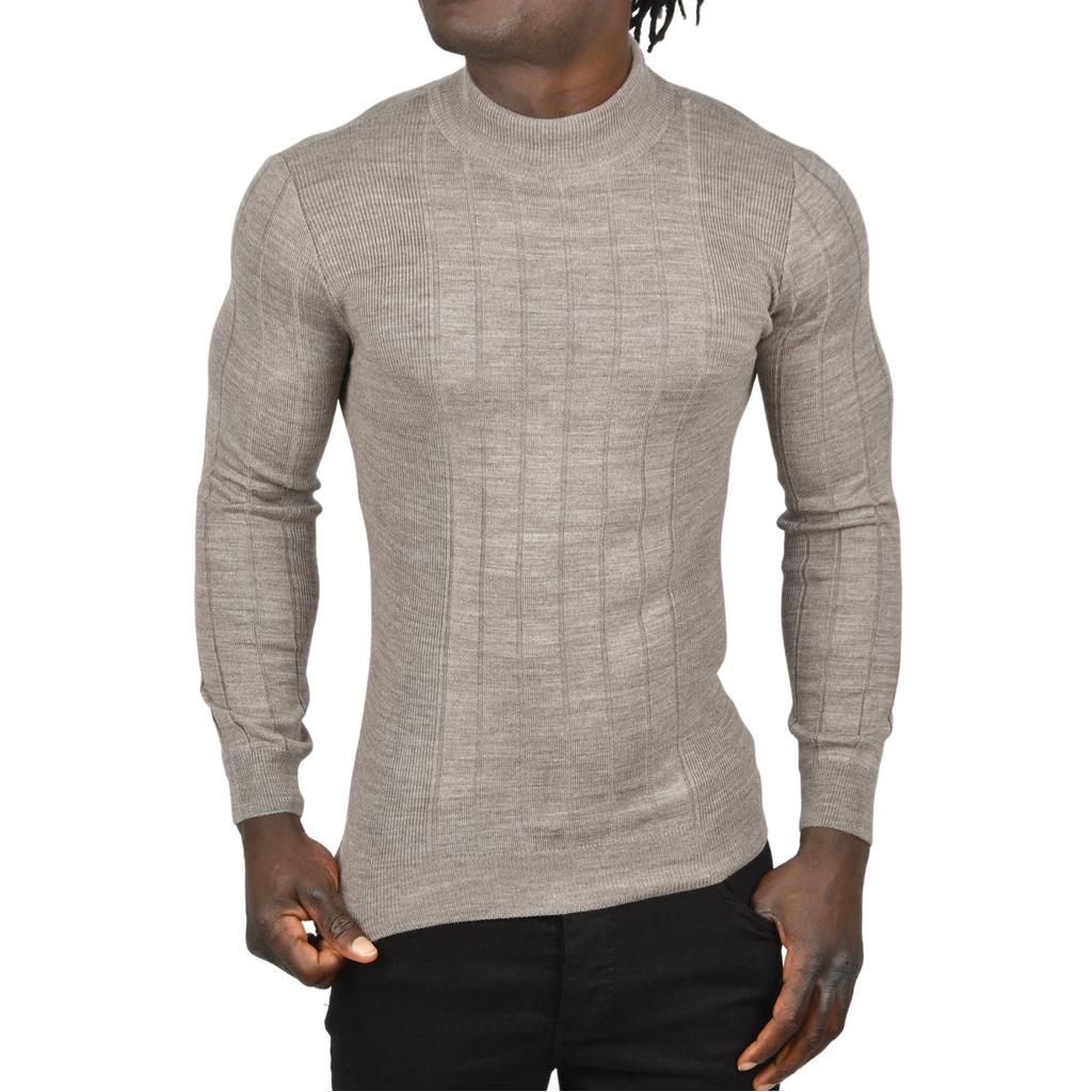 DeepSEA Yarım Balıkçı Yaka Çizgili Tüylenmeyen Slim Fit Triko Kazak 2505491