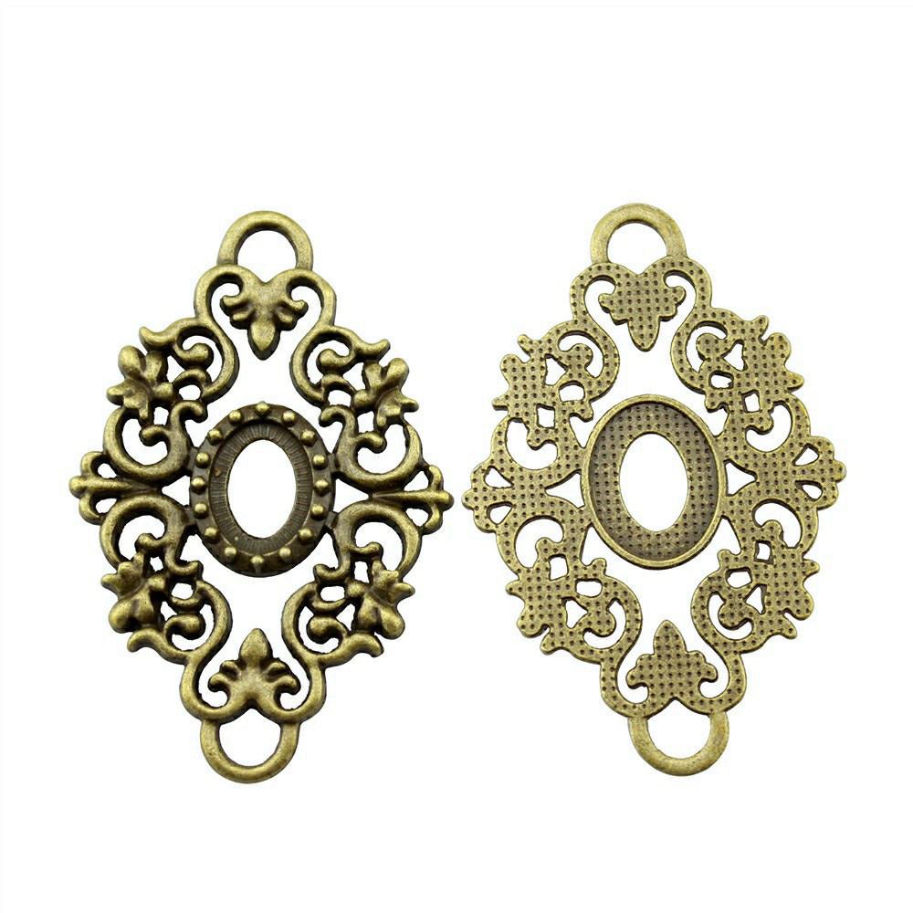 Antique Flower Frame Oval Bezel Charms For DIY Projects Glass Blank Tray Base