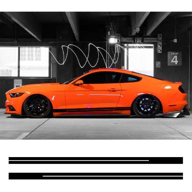 

Vinyl Car Side Skirt Decals Racing Stripe Graphic Stickers for Mustang (1Pair) (Glossy Black) матовый черный