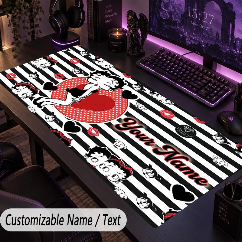 Custom Text Big Mousepad, Extended Desk Pad For Laptop Work GameBetty Boop