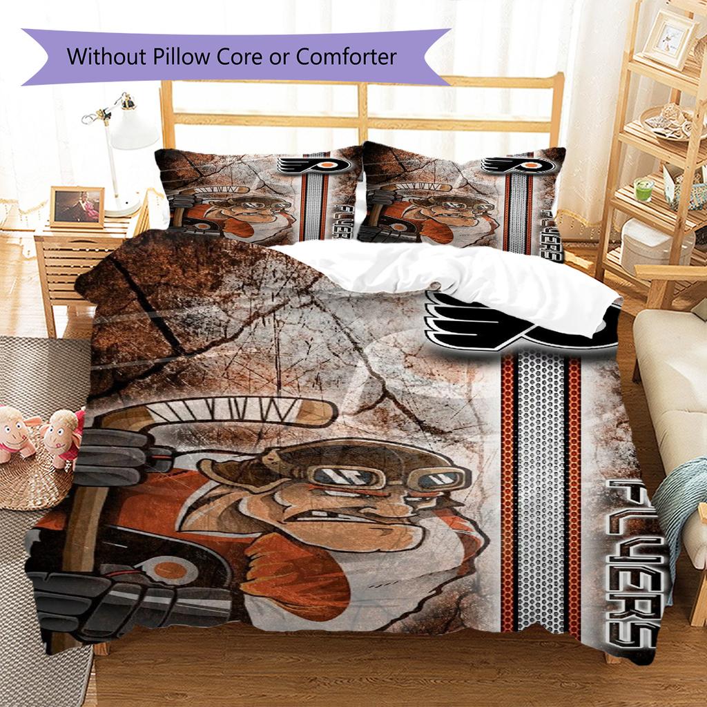 Philadelphia Flyers Logo Pattern Bedding Set Quilt Cover Pillowcase Home Decor Gift (1 * duvet cover + 2 * pillowcase, without core)