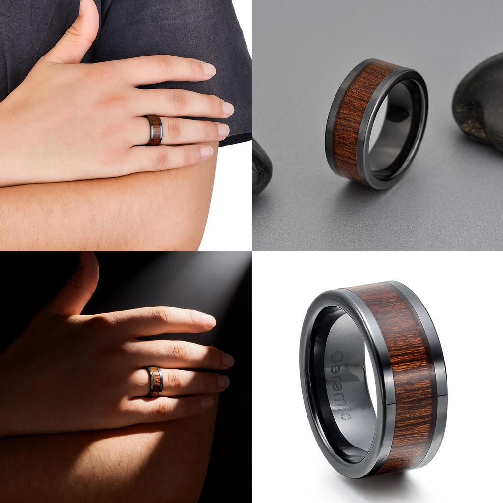 Titanium Steel Wooden Grain Ring With Resin Coating For Men And Women Fashion Jewelry