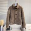 Maillard on both sides, loose stand-up collar, lamb wool coat, women's clothing, sheep shearing short coat, autumn and winter chic