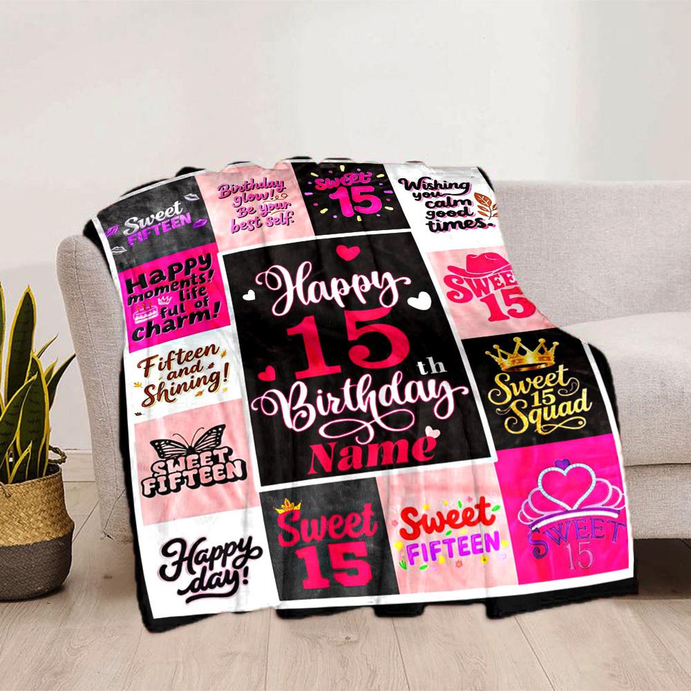 Sweet 15Th Birthday Home Customize Your Name Blankets Comfortable Soft Lightweight Allseason Multipurpose Blanket For Picnics Sofas Offices Beds