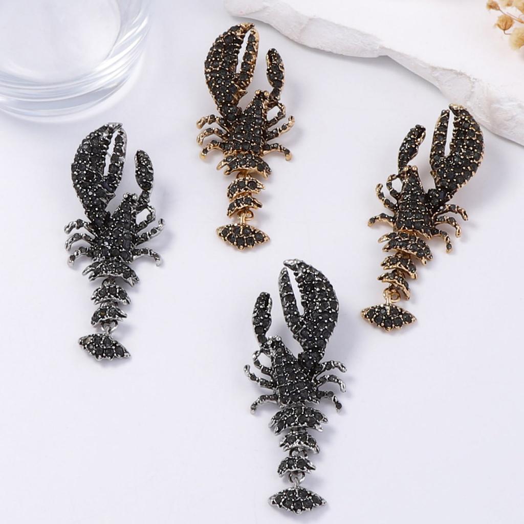 Exaggerated Personality Dark Ocean Leisure Vacation Wind Full Diamond Alloy Exaggerated Lobster Female Earrings Earrings