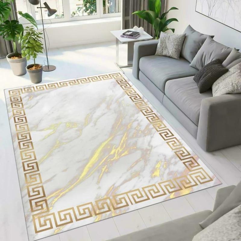 

Marble Patterned Carpet Versatile Foot Pad Gold Border Pattern Living Room Bedroom Fully Rug Home Decoration 40x60cm