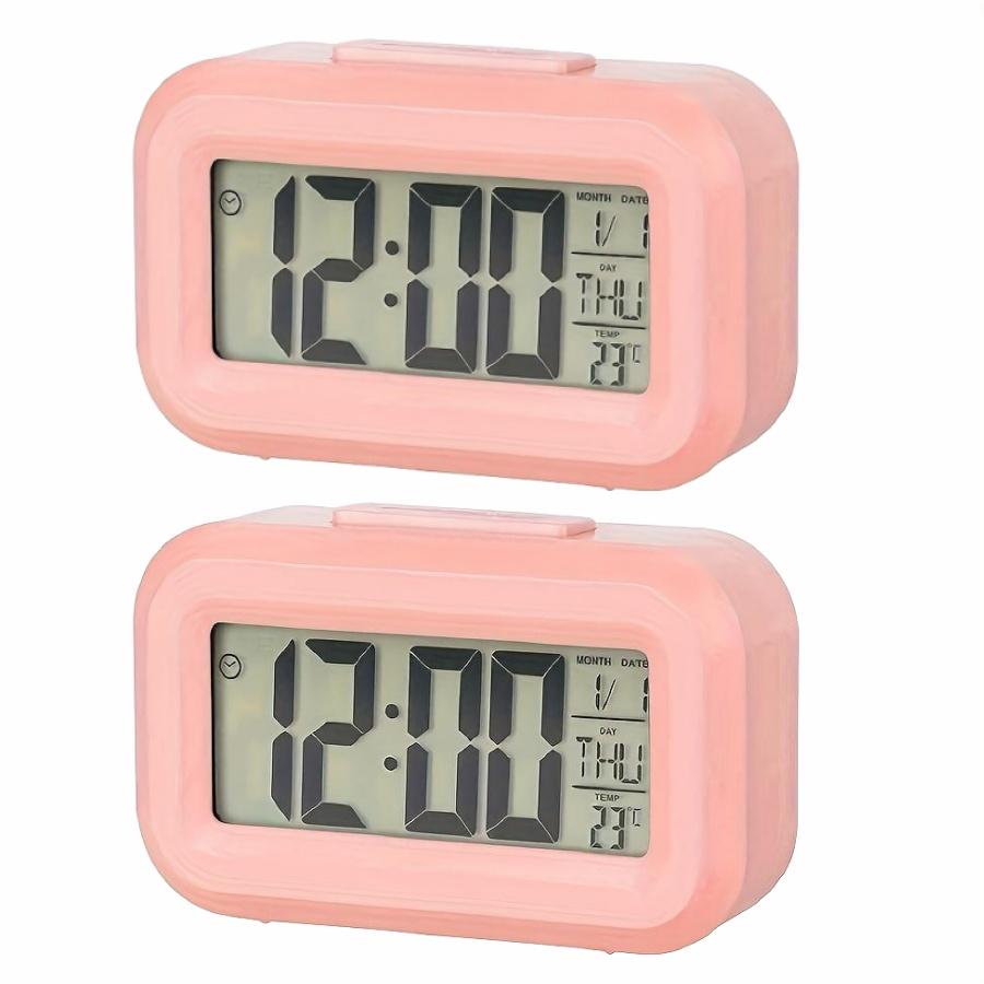 Smart Digital Alarm Clock Black White LCD Display with Temperature Calendar Timer Led Light for Bedroom Office (Without Battery)
