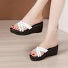 Big Size 32-43 Medium Heels Wedges Slippers Summer Platform Shoes Women 2025 Bright Leather Thick Sole Slides Casual Beach