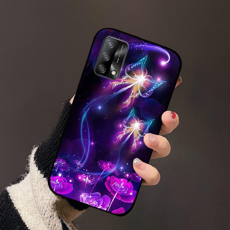 For OPPO A74 4G Oppo F19 Case Luxury Flower Black Soft Silicone Phone Case For OPPO A74 4G Back Cover F19 Coque Cartoon Bumper