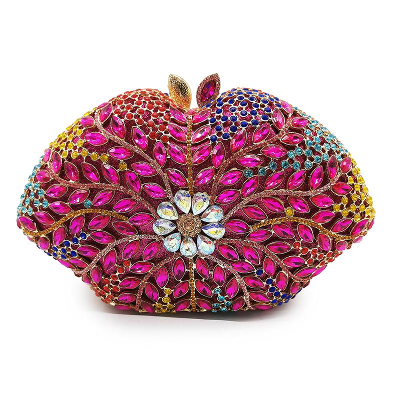Fushcia/Yellow Rhinestone Evening Clutch Bags Multicolored Crystal Women Wedding Bag Diamond Pouch Rhinestone Ladies Purse