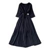French retro embroidered V-neck seven-quarter-sleeved dress for women's summer commuting style loose and breathable big swing elegant long dress