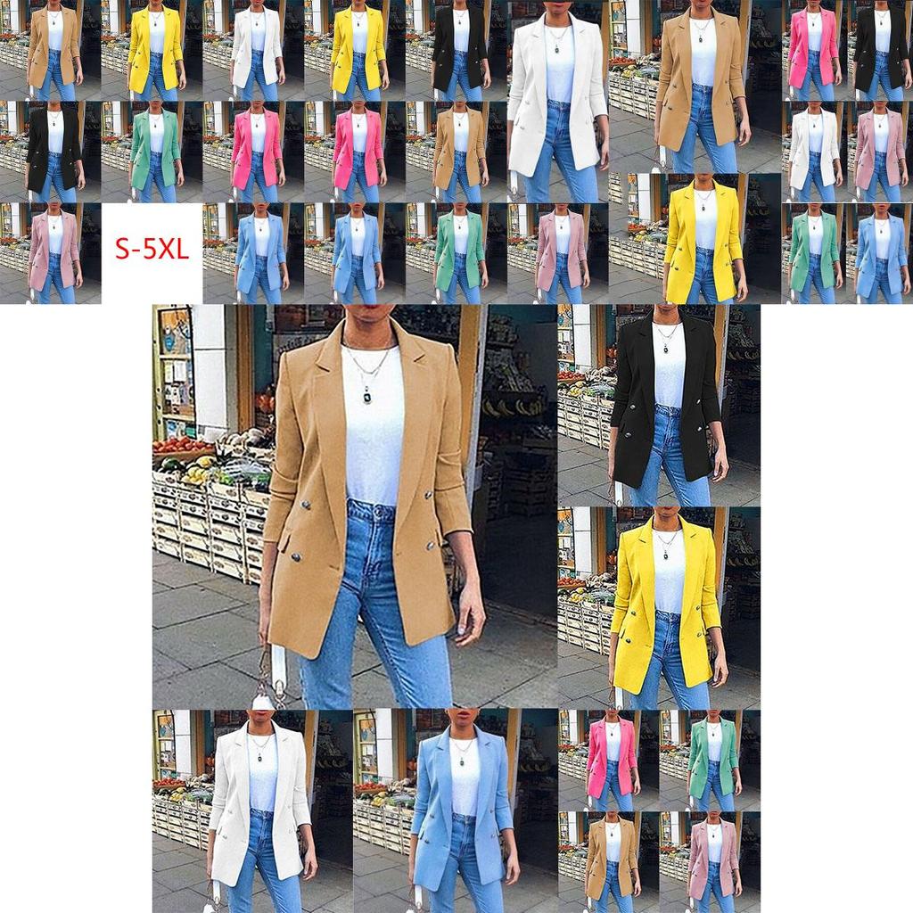 Elegant Women Long Sleeve Slim Formal Suit Work Jackets With Stylish Lapel Collar