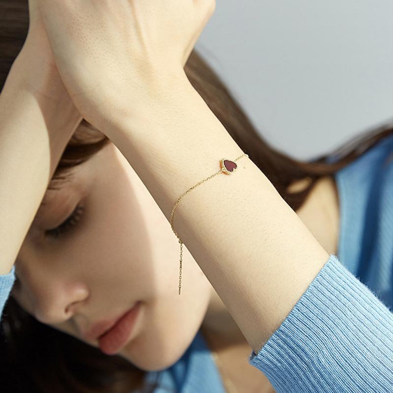 925 Silver Heart-shaped Agate Bracelet Women's Summer New Simple Small Red Heart Jewelry Student Gift Party Jewelry