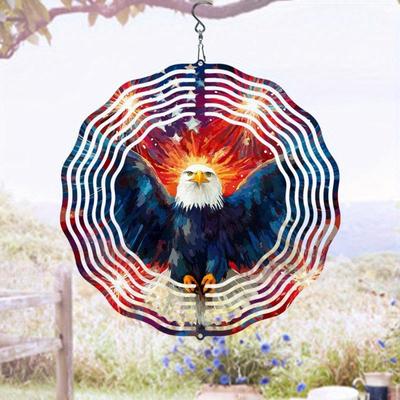 2D Patriotic Eagle Wind Chime Kinetic Metal Art for Outdoor Decor Rotating Hook Colorful Reflective Garden Ornament Unique Gift Idea