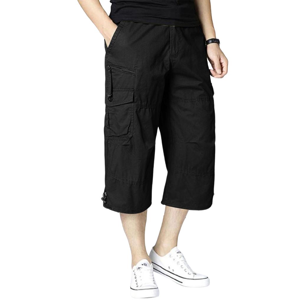 Men's Plus Size Loose Fit Cargo 7/8 Length Pants, Sports Casual Trousers