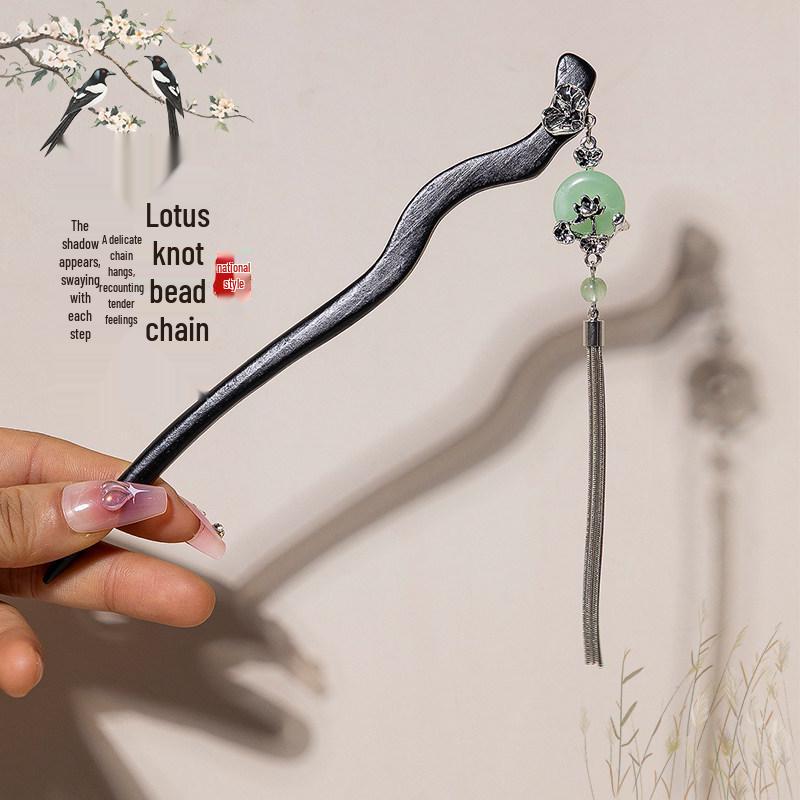 Chinese Wooden Tassel Hairpin for Hanfu - Ancient Style Hair Ornament and Gift for Women