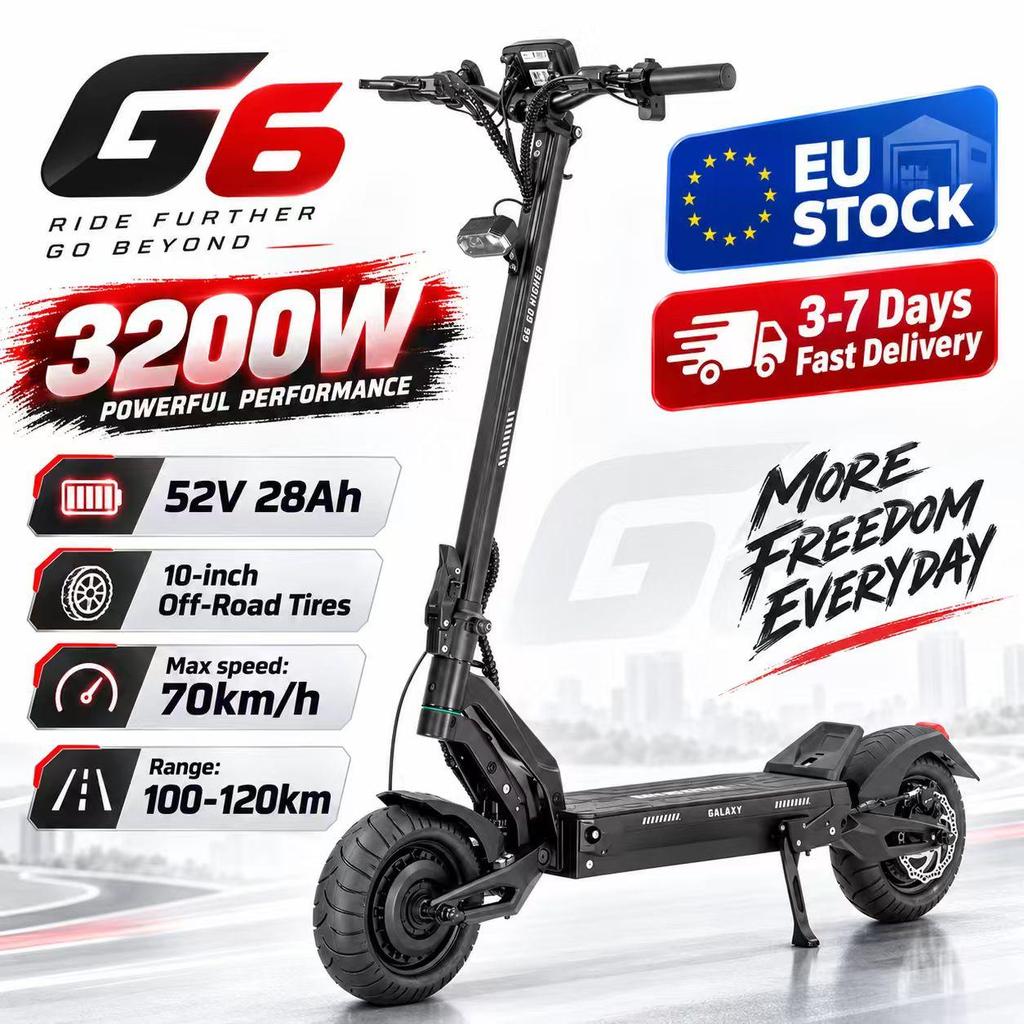 G6 2026 Nuovo Modello UE 3200W Doppio Motore 52V 28Ah Monopattino Elettrico per Adulti con Ruote da 10 pollici, Display LCD e Velocità Massima di 70 km/h