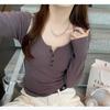 American-Style Button-Down Half-Open Collar Long-Sleeve Slim Fit Korean Base Layer Top