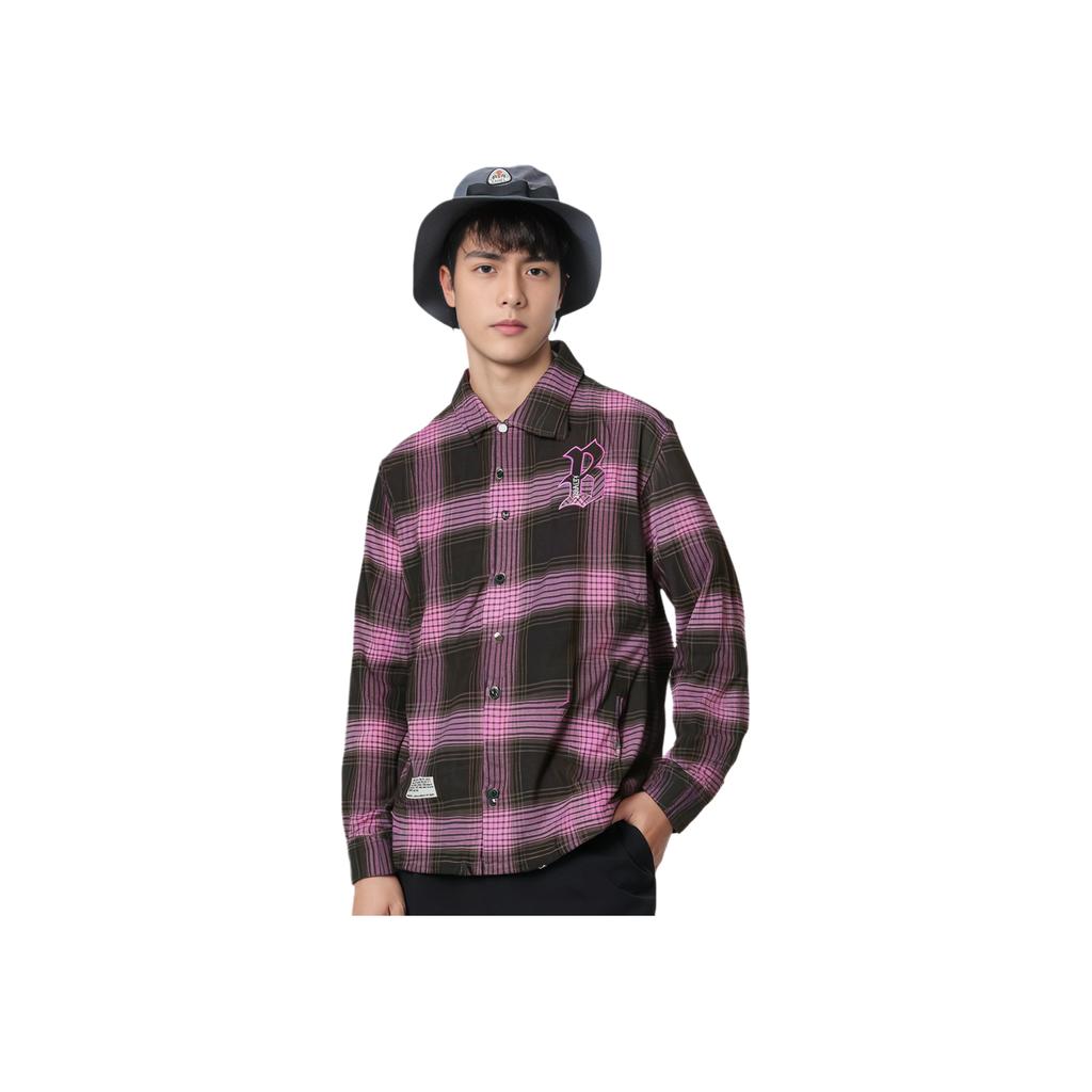 Li-Ning Badfive Plaid Letter Print Loose Casual Long Sleeve Shirt Men Tops Obsidian-Grey Dream-Pink Asphalt-Grey AFDT855-2