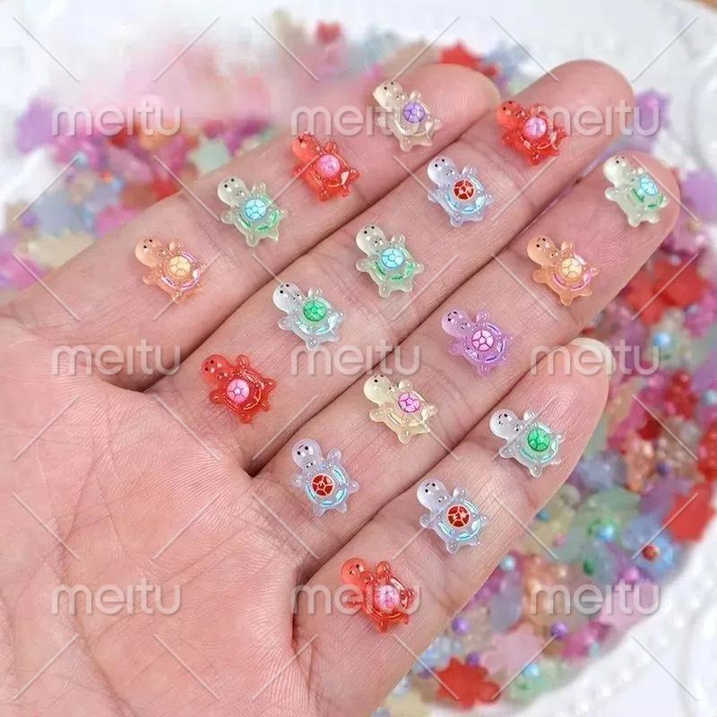 100Pcs Multicolors Super Mini Luminous Parent-child Turtle Miniatures Resin Ornaments Fairy Garden Decoration Micro Landscape