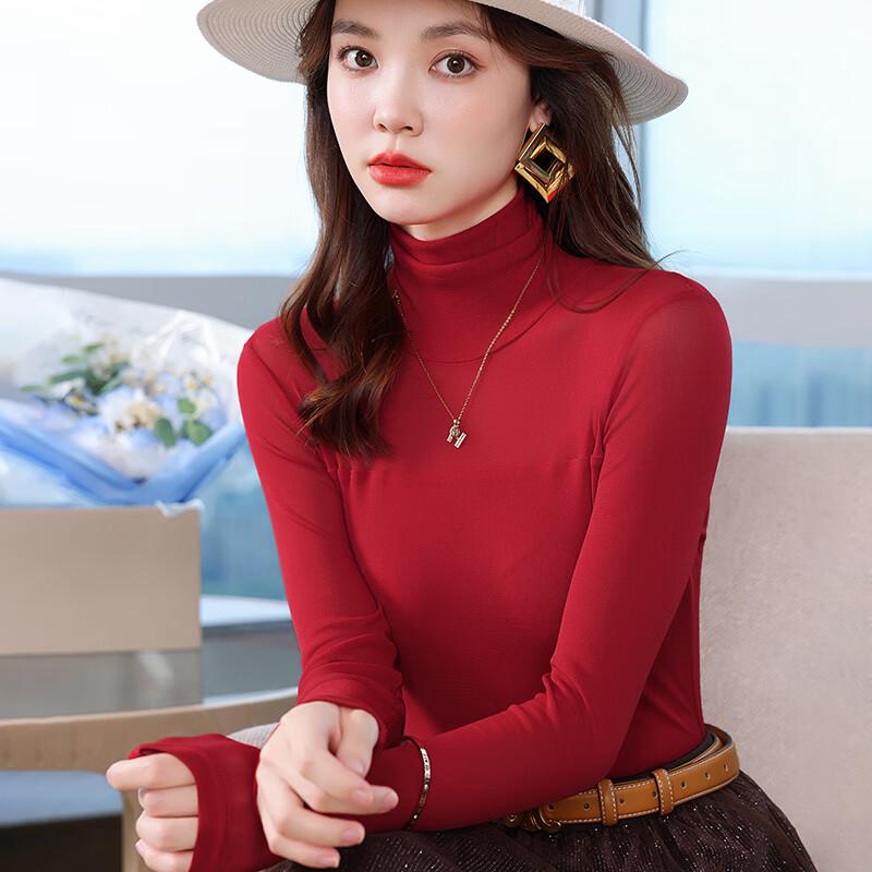 Women's Semi-High Neck Mesh Lace Long Sleeve Top