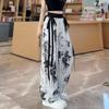 Women's Thin Casual Ice Silk Chiffon Wide Leg Pants Summer Strap Drop Straight Trousers Women