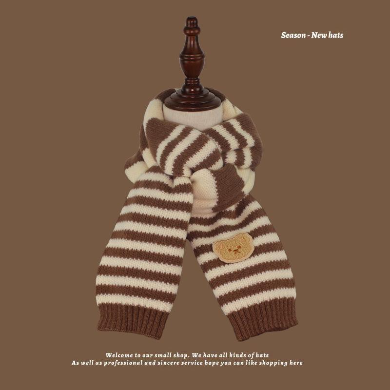 Детский шарф, мягкий теплый вязаный теплый шарф для шеи, зимний классический шарф для мальчиков и девочек 130x20cm