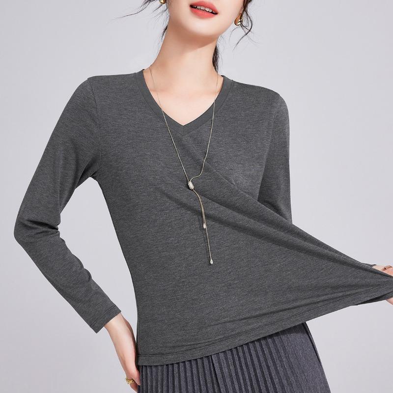 Tencel Autumn New Long-sleeved Navy Blue Thin T-shirt Top Women's Light and Thin