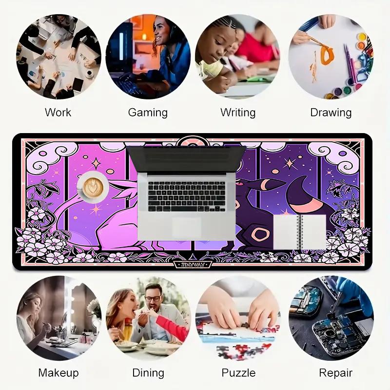 1Pc Fantasy Creatures Moonlit Dreamscape Gaming Mouse Pad Keyboard Desk Mat Non-slip Rubber Lock Edge Waterproof Computer Mousepad for Office Home Dec