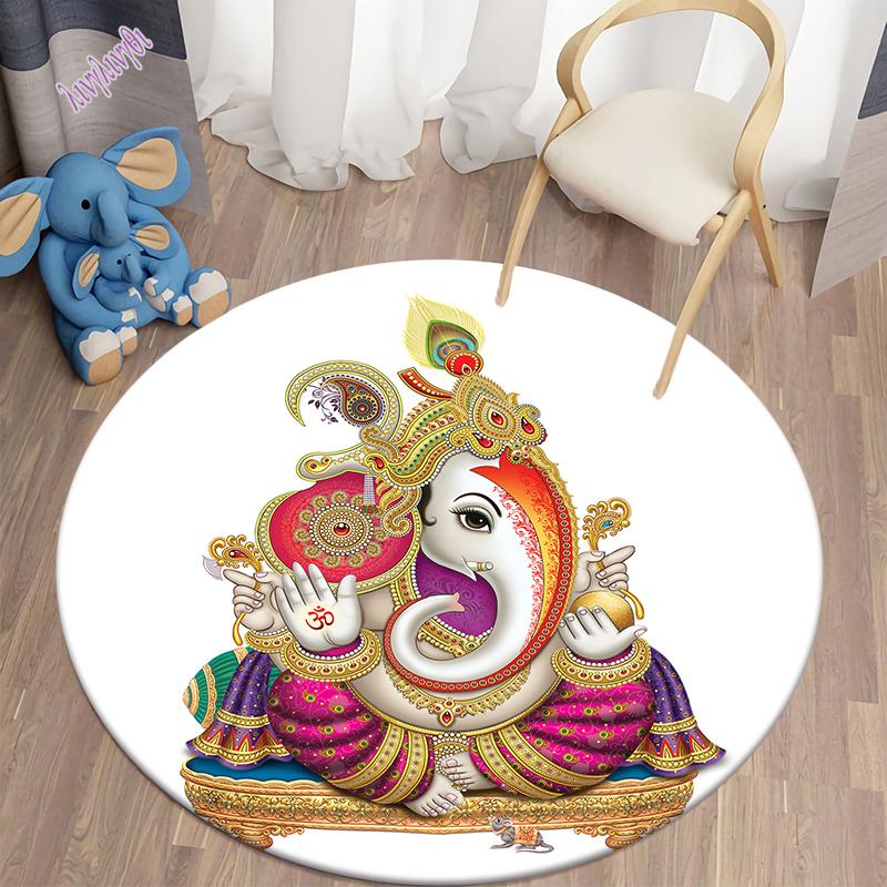 Auspicious Elephant Circular Carpet Home Decoration Bedroom Area Soft Flannel Mats Bohemian Style Room Decoration Carpet