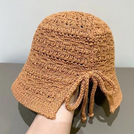 Summer Basin Hat Crochet Hollow Design Sun Protection Hat Wide Brim Back Slit Design Lace-up Knitted Outdoor Cap