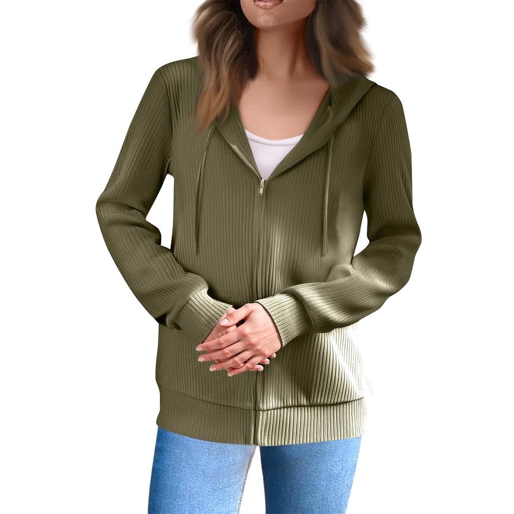 Women's Fashion Casual Sweatshirt Loose Zipper Cardigan Long Sleeve Hooded Jacket