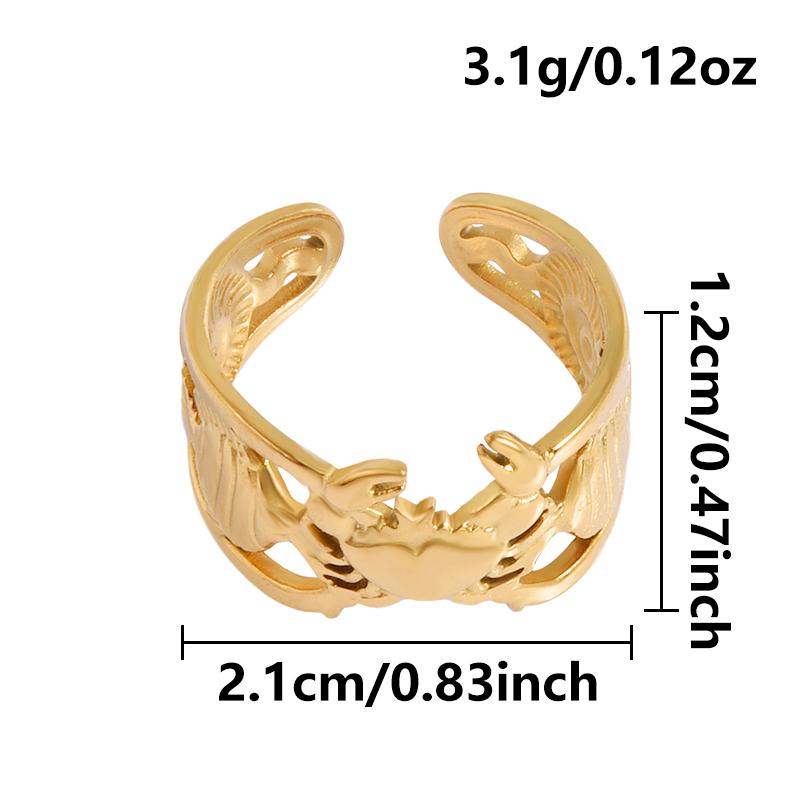 Real Gold Plated Sea Animal Ring Open Adjustable Stainless Steel Rings For Women Men Accessories PVD Ocean Beach Jewelry Anillos