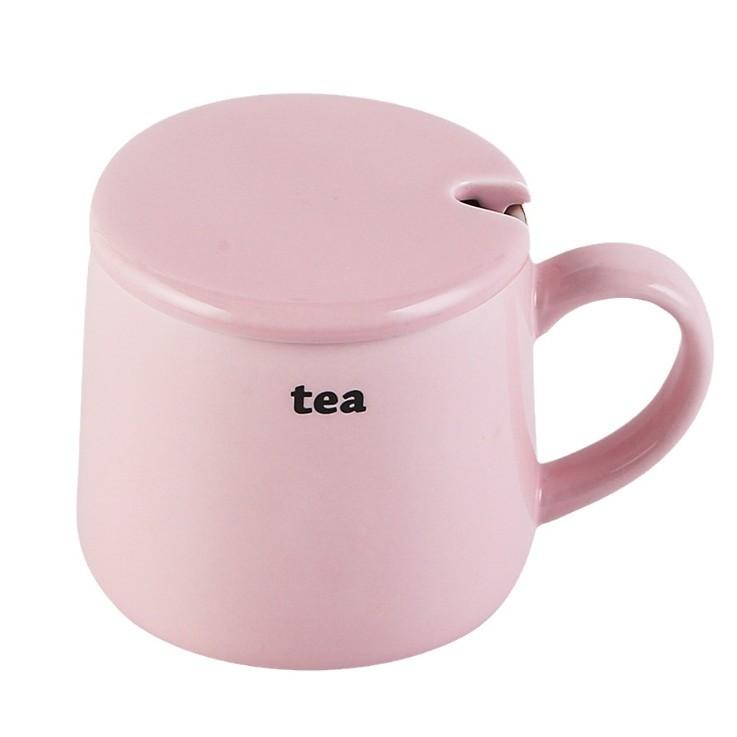 Creative Ceramic Cup with Lid Spoon Couple Coffee Cup Macaron Creative Mug Office Drinking Cup Girls