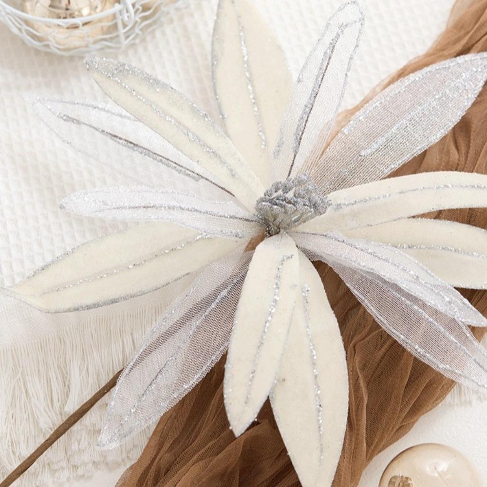 Glitter Christmas Glitter Artificial Flowers with Stems Large 33cm Xmas Tree Flowers Ornaments Cute Creative