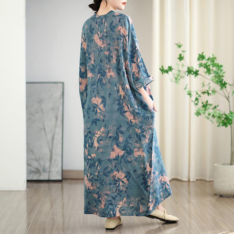 DIMANAF 2025 Women Summer Loose Dress Plus Size Basic Vintage Beach Printing Floral Casual Long Dress