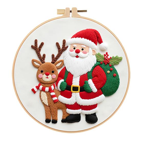 Christmas Cross Stitch Kit for Beginners Embroidery DIY Material Package with Hoops Colored Threads