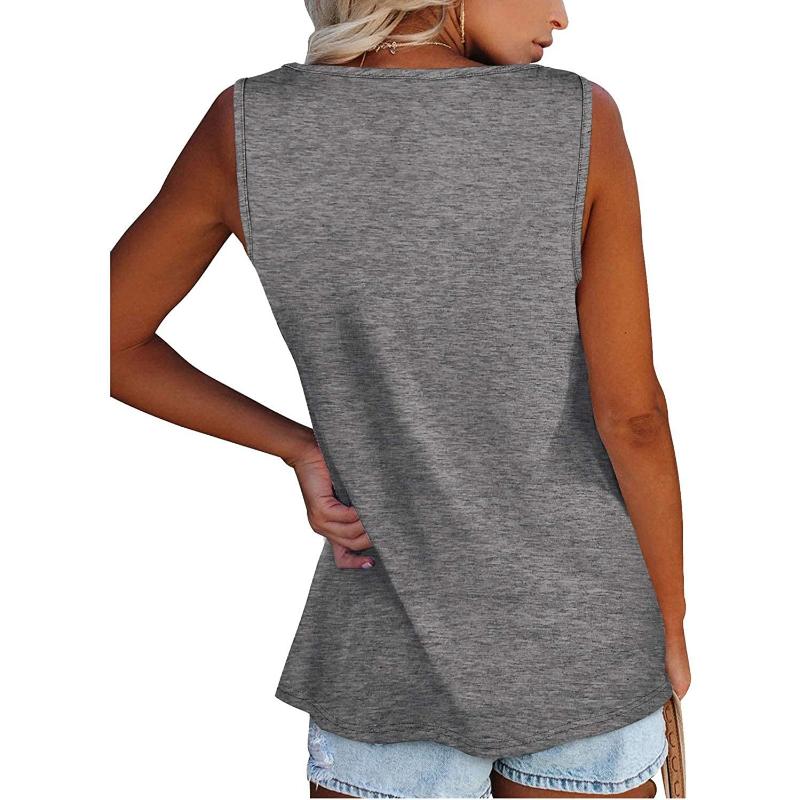 Women's Solid Color Henley Tank Top, Round Neck Button Front Sleeveless Loose Casual Summer Daily Wear T-shirt