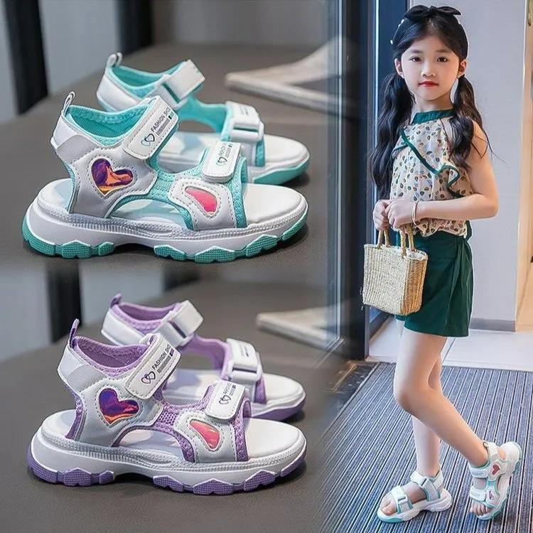 Mädchen Strandschuhe 2024 Neue Sommer Kinder Prinzessin Sandalen für Urlaub Weiche Sohle Rutschfest Mädchen Bonbonfarben Ballerinas Abriebfest