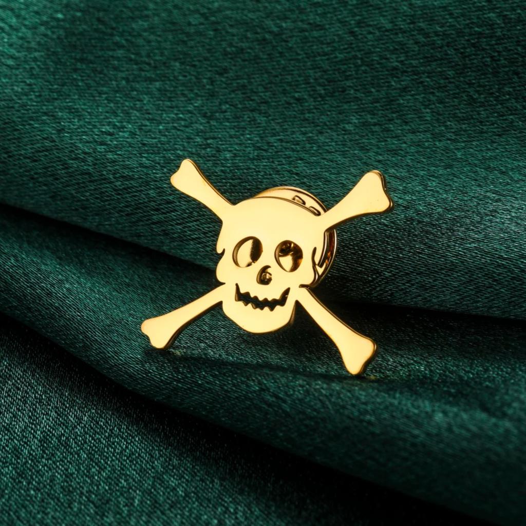 LIKGREAT Totenkopf Brosche für Männer Frauen Skelett Knochen Anstecknadel für Hemd Hüte Rucksäcke Edelstahl Schmuck Halloween Geschenk