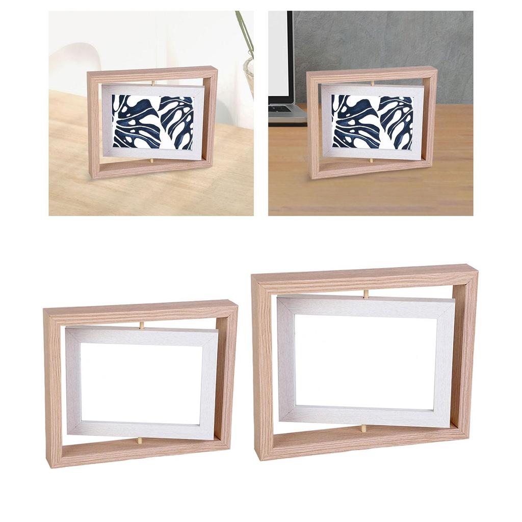 Rotating Picture Frame Wooden Float Picture Frame Transparent for Home Decor Double Sided Photo Frame for Table Weddings
