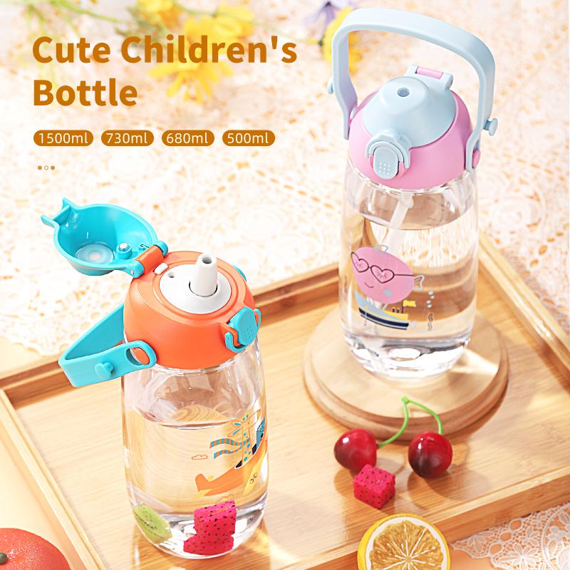 Neue Sport-Wasserflasche mit Strohhalm für Kinder, tragbar, auslaufsicher, umweltfreundliches Kunststoff-Trinkgeschirr, Zeitmarkierung, Tritan-Becher, BPA-frei