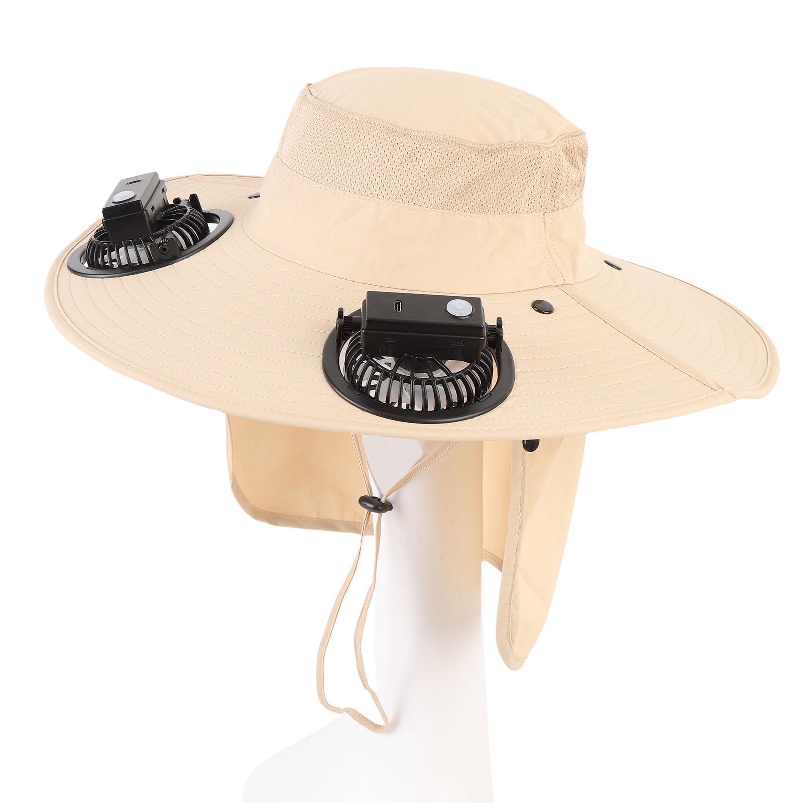 

Sunshade Hat with Double Fans USB Charging Cooling Fan Wide Brim Shawl Hat for Outdoor Work Fishing